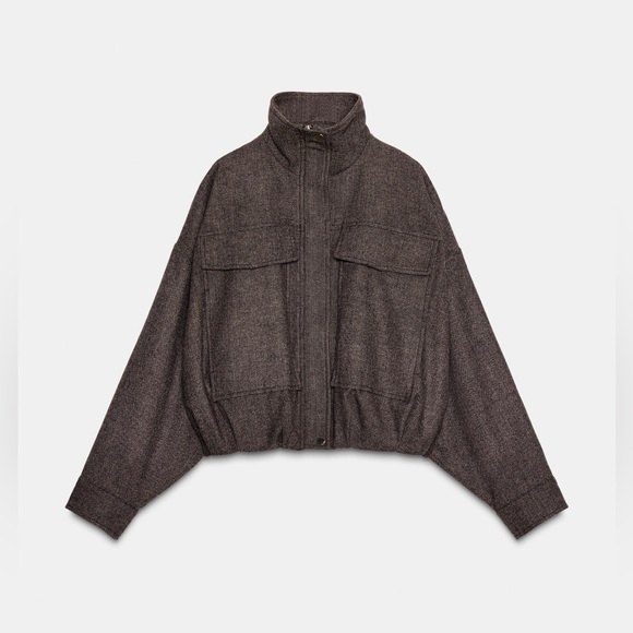 Zara Jackets & Blazers - Zara Herringbone Balloon Bomber Jacket